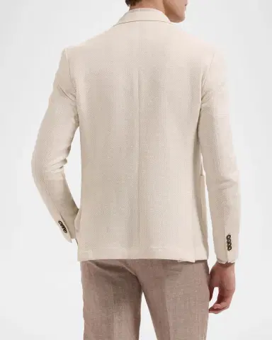 Bugatchi Men's Herringbone Cotton and Linen Two-Button Blazer | Thumbnail 3 Bugatchi Men's Herringbone Cotton and Linen Two-Button Blazer | Thumbnail 3