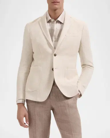 Bugatchi Men's Herringbone Cotton and Linen Two-Button Blazer | Thumbnail 4 Bugatchi Men's Herringbone Cotton and Linen Two-Button Blazer | Thumbnail 4