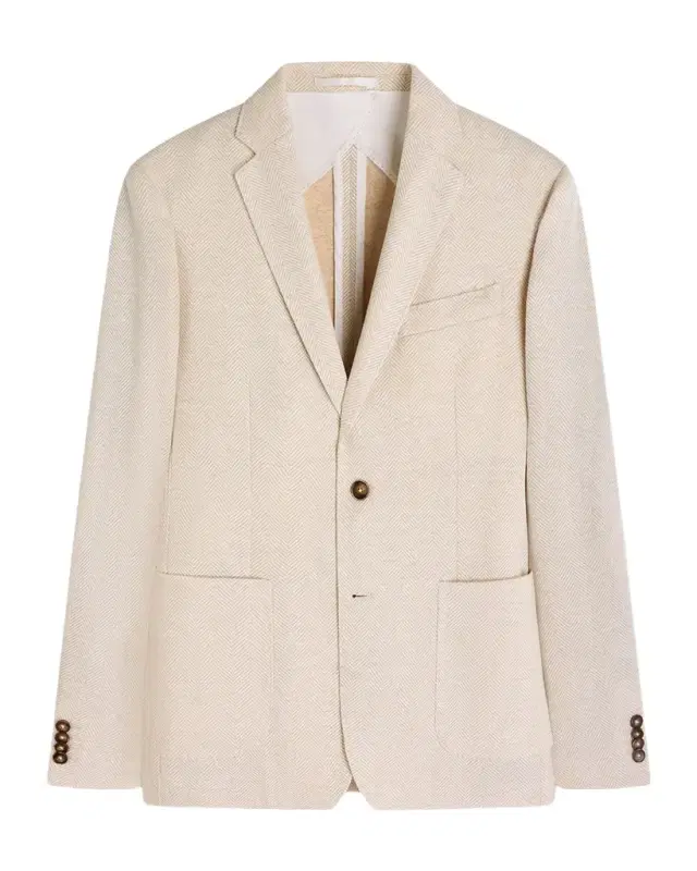 Bugatchi Men 's Herringbone Cotton and Linen Two-Button Blazer