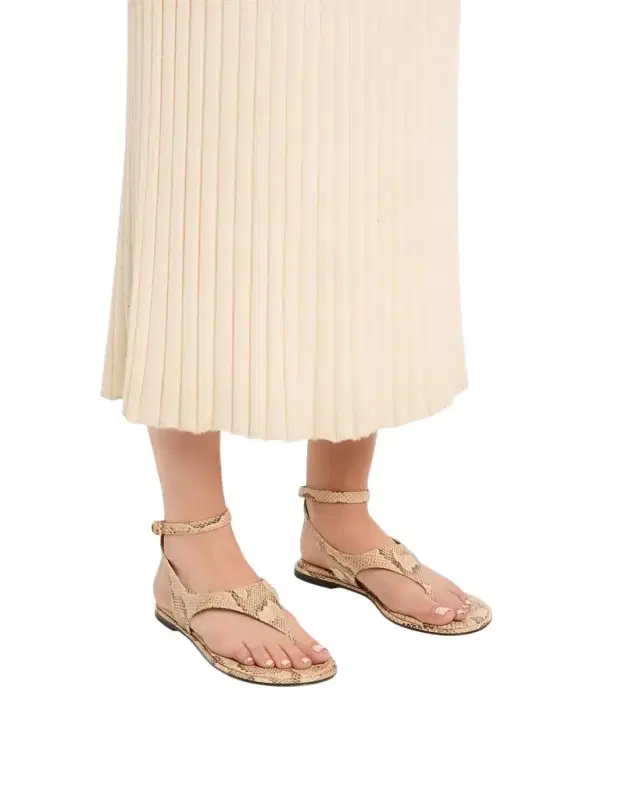 Marley Snake-Embossed Leather Flat Thong Sandals