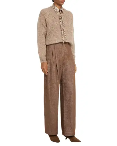 Brunello Cucinelli Sparkling Denim Pleated Straight-Leg Trousers | Thumbnail 1 Brunello Cucinelli Sparkling Denim Pleated Straight-Leg Trousers | Thumbnail 1