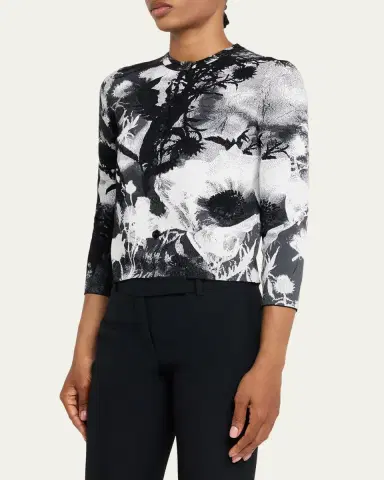 McQueen Floral Jacquard Crewneck Cardigan | Thumbnail 4