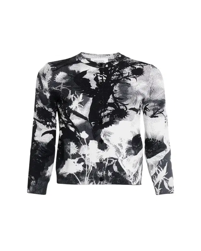 Floral Jacquard Crewneck Cardigan