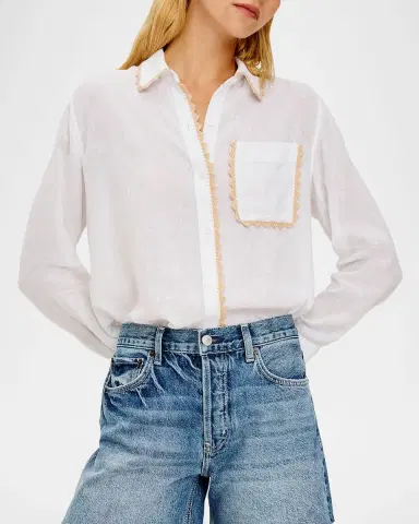 Rails Saya Linen Crochet-Trim Shirt | Thumbnail 4