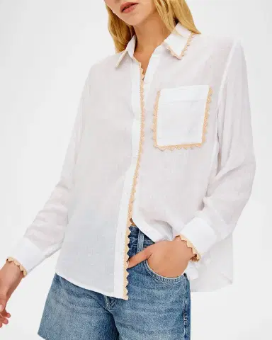 Rails Saya Linen Crochet-Trim Shirt | Thumbnail 6