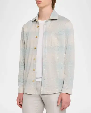 Isaia Men's Cotton-Linen Seersucker Overshirt | Thumbnail 4