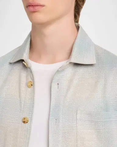 Isaia Men's Cotton-Linen Seersucker Overshirt | Thumbnail 5