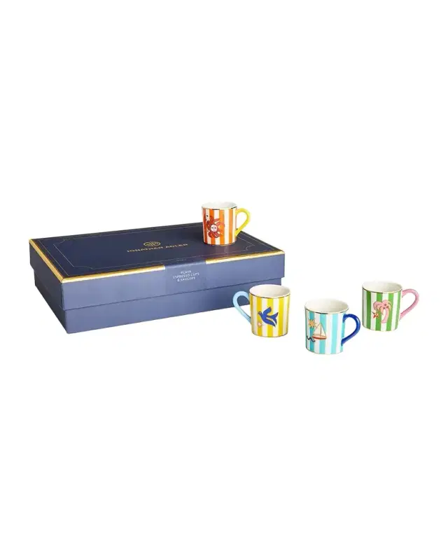 Jonathan Adler Playa 3 oz. Espresso Cups and Saucers Gift Box, Set of 4