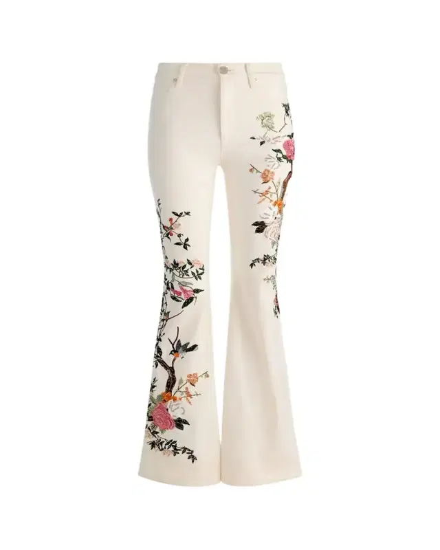 Beautiful Floral Embroidered Bell-Bottom Jeans