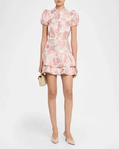 ALICE + OLIVIA Loryn Metallic Floral Puff-Sleeve Mini Dress | Thumbnail 2 ALICE + OLIVIA Loryn Metallic Floral Puff-Sleeve Mini Dress | Thumbnail 2