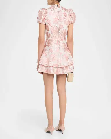 ALICE + OLIVIA Loryn Metallic Floral Puff-Sleeve Mini Dress | Thumbnail 3 ALICE + OLIVIA Loryn Metallic Floral Puff-Sleeve Mini Dress | Thumbnail 3