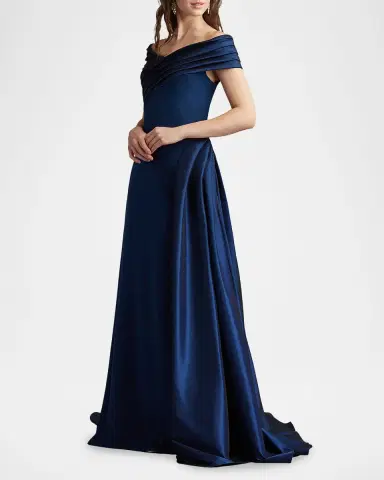 Tadashi Shoji Off-Shoulder Draped Crepe Gown | Thumbnail 3