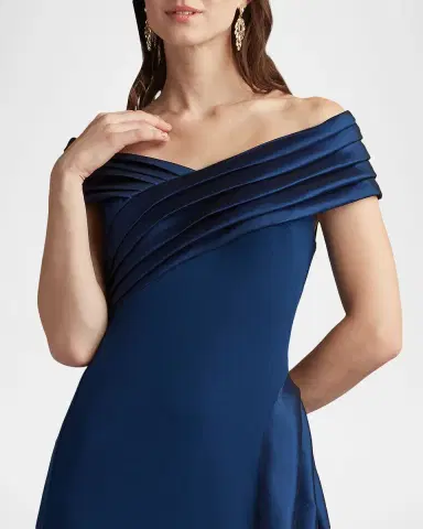 Tadashi Shoji Off-Shoulder Draped Crepe Gown | Thumbnail 4