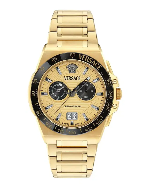Versace Collection Men 's Greca Reaction 43mm Ion Yellow Gold Plated Bracelet Watch