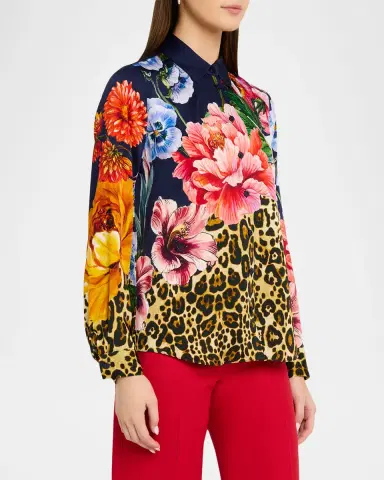 Elie Tahari The Madeline Sahara Desert Print Silk-Blend Blouse | Thumbnail 4 Elie Tahari The Madeline Sahara Desert Print Silk-Blend Blouse | Thumbnail 4