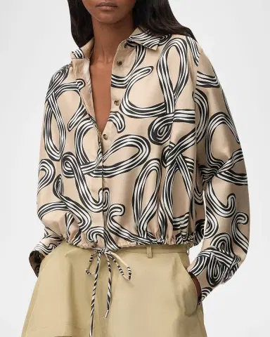 Loewe x Paula's Ibiza Abstract-Print Silk Drawstring Balloon Shirt | Thumbnail 3 Loewe x Paula's Ibiza Abstract-Print Silk Drawstring Balloon Shirt | Thumbnail 3
