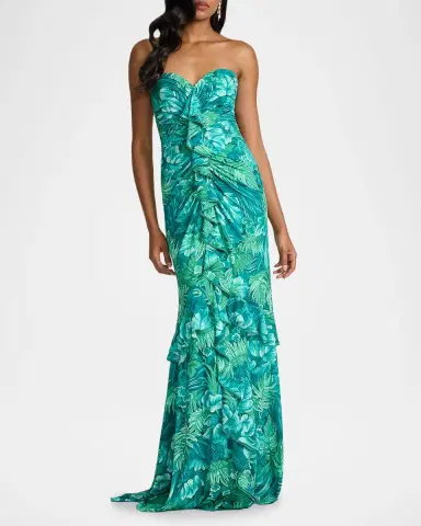 Tadashi Shoji Strapless Botanical-Print Ruffle Gown | Thumbnail 4 Tadashi Shoji Strapless Botanical-Print Ruffle Gown | Thumbnail 4
