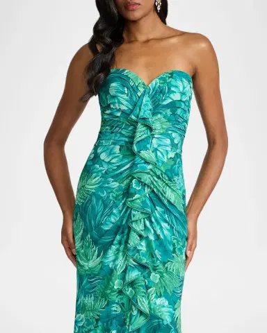 Tadashi Shoji Strapless Botanical-Print Ruffle Gown | Thumbnail 5 Tadashi Shoji Strapless Botanical-Print Ruffle Gown | Thumbnail 5