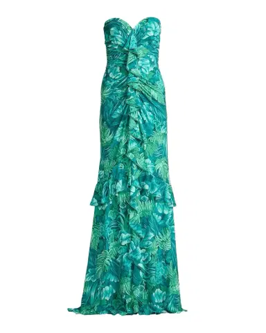 Tadashi Shoji Strapless Botanical-Print Ruffle Gown | Thumbnail 1 Tadashi Shoji Strapless Botanical-Print Ruffle Gown | Thumbnail 1