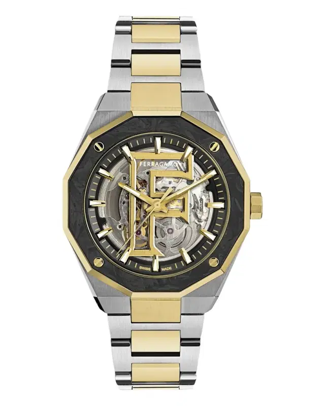 Ferragamo Men 's  Edge 42mm Skeleton Two-Tone Bracelet Watch