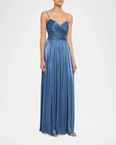 Costarellos Sireen Metallic Georgette Sleeveless Crisscross Gown | Thumbnail 3 Costarellos Sireen Metallic Georgette Sleeveless Crisscross Gown | Thumbnail 3