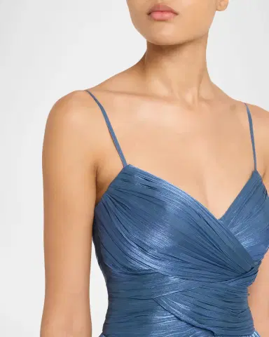 Costarellos Sireen Metallic Georgette Sleeveless Crisscross Gown | Thumbnail 4 Costarellos Sireen Metallic Georgette Sleeveless Crisscross Gown | Thumbnail 4