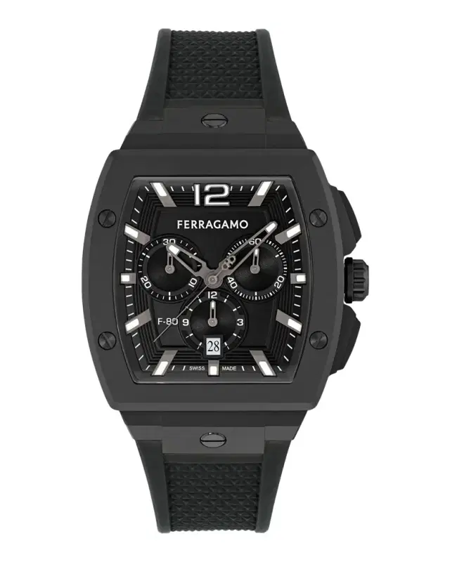 Ferragamo Men 's F-80 42mm Tonneau PU-Strap Watch
