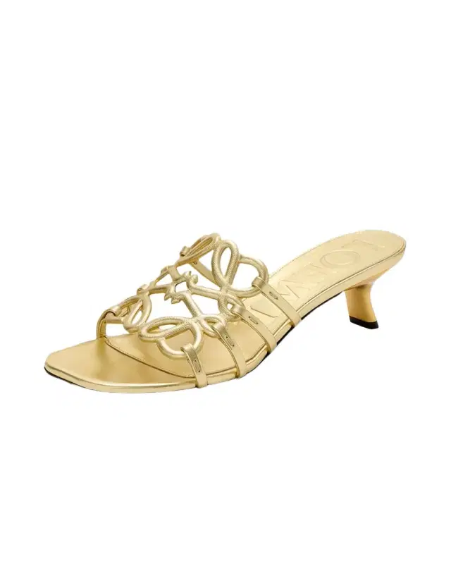 x Paula 's Ibiza 45mm Petal Anagram Metallic Leather Mule Sandals
