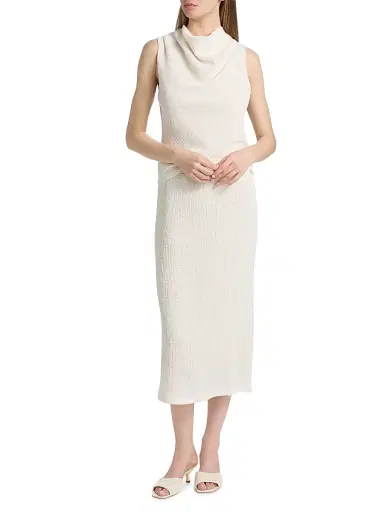 Vince Women's Shadow Grid Knit Midi-Skirt - Chalk | Thumbnail 2