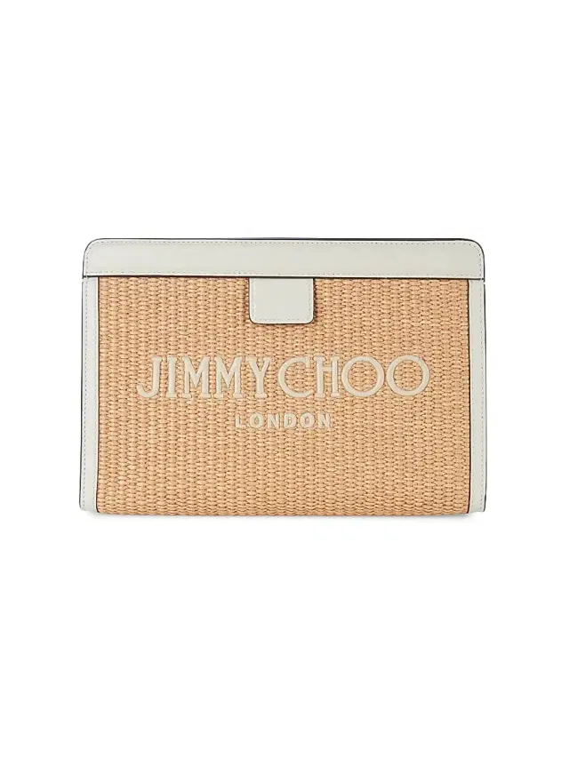 Jimmy Choo Women's Riviera Capsule Avenue Logo Raffia Clutch - Natural