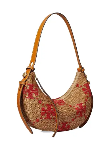 Tory Burch Women's T Monogram Romy Embroidered Straw Shoulder Bag - Natural | Thumbnail 2