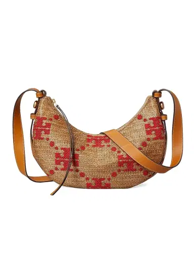 Tory Burch Women's T Monogram Romy Embroidered Straw Shoulder Bag - Natural | Thumbnail 3