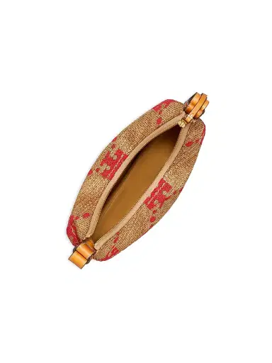 Tory Burch Women's T Monogram Romy Embroidered Straw Shoulder Bag - Natural | Thumbnail 4