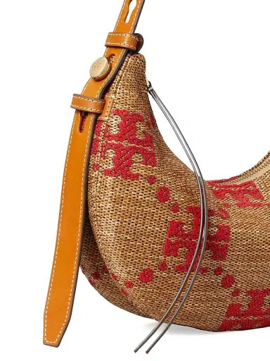 Tory Burch Women's T Monogram Romy Embroidered Straw Shoulder Bag - Natural | Thumbnail 5