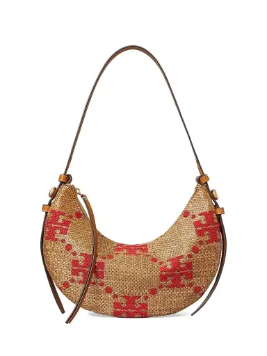 Tory Burch Women's T Monogram Romy Embroidered Straw Shoulder Bag - Natural | Thumbnail 1