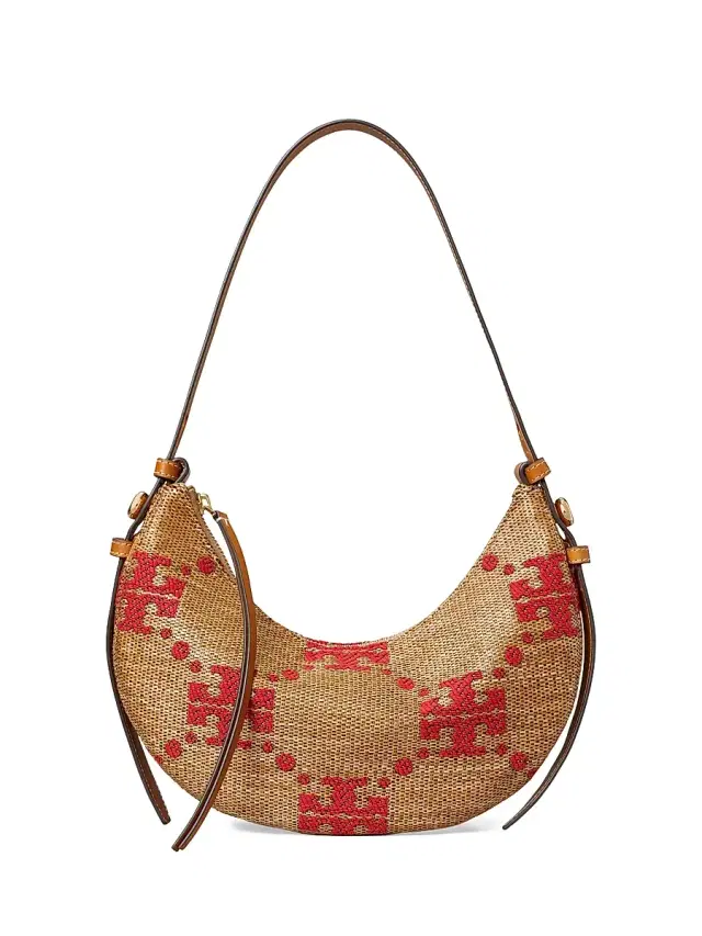 Tory Burch Women's T Monogram Romy Embroidered Straw Shoulder Bag - Natural