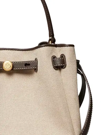 Tory Burch Women's Romy Belted Canvas Bucket Bag - Dusty Almond Bianco White | Thumbnail 4 Tory Burch Women's Romy Belted Canvas Bucket Bag - Dusty Almond Bianco White | Thumbnail 4