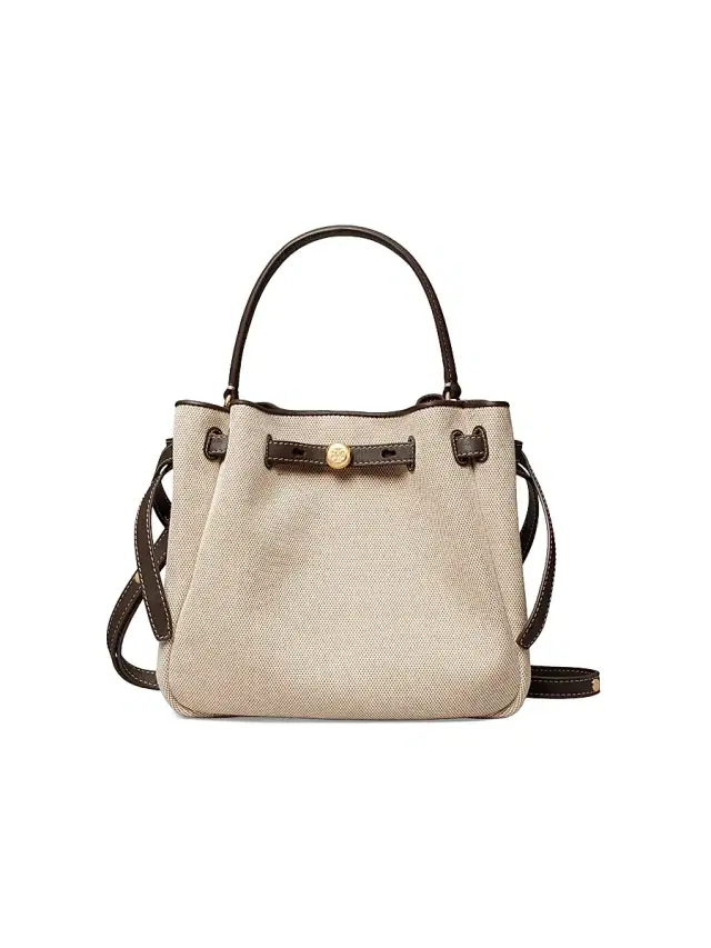 Tory Burch Women's Romy Belted Canvas Bucket Bag - Dusty Almond Bianco White