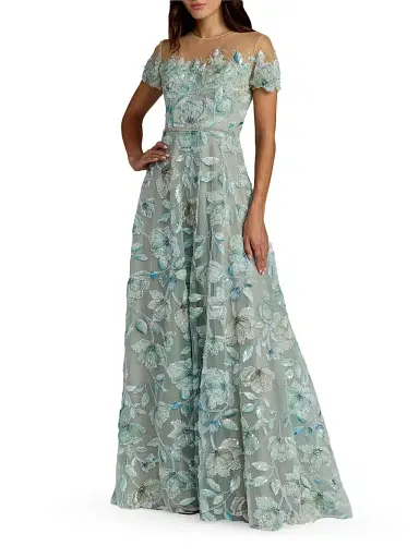 Mac Duggal Women's Floral Beaded Embroidered Gown - Sage - Size 16 | Thumbnail 1