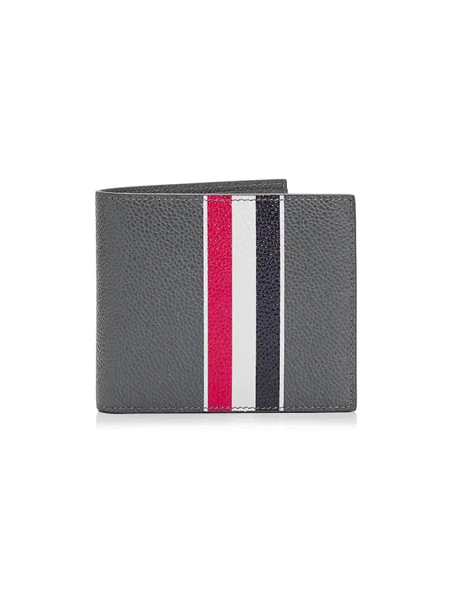Thom Browne Men's RWB Leather Bifold Wallet - Dark Grey