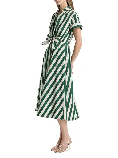 Cara Cara Women's Asbury Striped Cotton Poplin Midi-Shirtdress - Green White Stripe - Size XS | Thumbnail 4