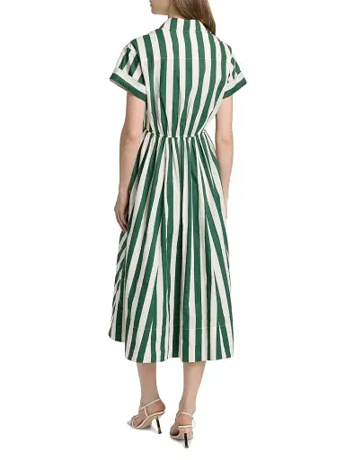 Cara Cara Women's Asbury Striped Cotton Poplin Midi-Shirtdress - Green White Stripe - Size XS | Thumbnail 5
