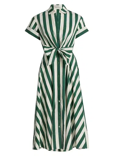 Cara Cara Women's Asbury Striped Cotton Poplin Midi-Shirtdress - Green White Stripe - Size XS | Thumbnail 1