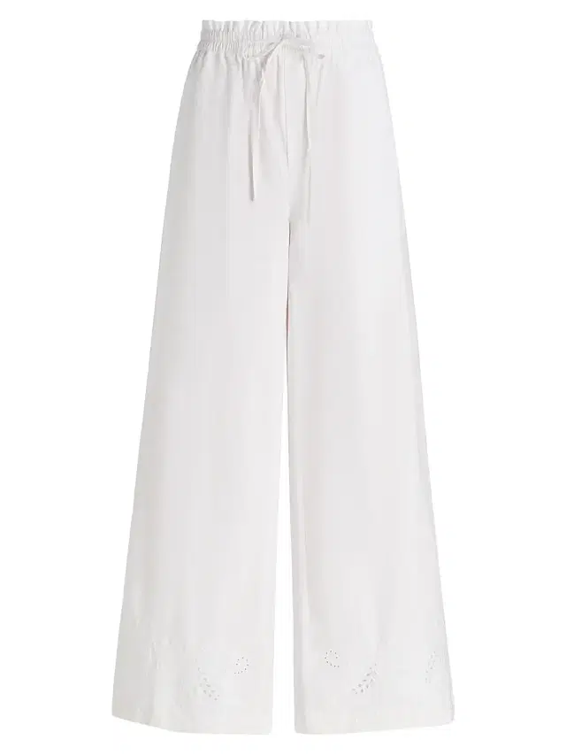 rag & bone Women's Marin Eyelet-Embroidered Cotton Pants - White