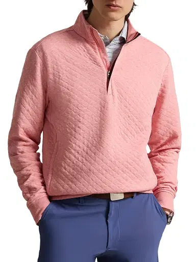 RLX Ralph Lauren Men's Quilted Double-Knit Quarter-Zip Sweatshirt - Desert Rose Heather - Size XXL | Thumbnail 3