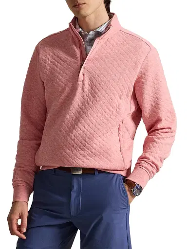 RLX Ralph Lauren Men's Quilted Double-Knit Quarter-Zip Sweatshirt - Desert Rose Heather - Size XXL | Thumbnail 5