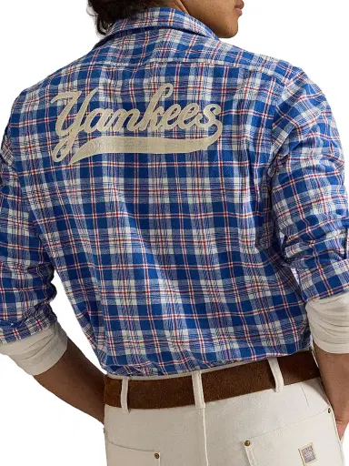 Polo Ralph Lauren Men's Yankees Cotton-Linen Sport Shirt - Blue Red Mutli | Thumbnail 4 Polo Ralph Lauren Men's Yankees Cotton-Linen Sport Shirt - Blue Red Mutli | Thumbnail 4