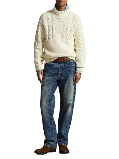 Polo Ralph Lauren Men's Yankees Mock Turtleneck Cotton Sweater - Antique Cream | Thumbnail 2 Polo Ralph Lauren Men's Yankees Mock Turtleneck Cotton Sweater - Antique Cream | Thumbnail 2