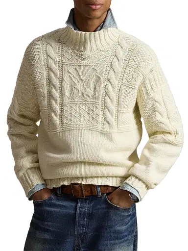 Polo Ralph Lauren Men's Yankees Mock Turtleneck Cotton Sweater - Antique Cream | Thumbnail 3 Polo Ralph Lauren Men's Yankees Mock Turtleneck Cotton Sweater - Antique Cream | Thumbnail 3
