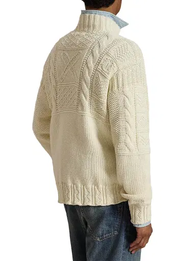 Polo Ralph Lauren Men's Yankees Mock Turtleneck Cotton Sweater - Antique Cream | Thumbnail 4 Polo Ralph Lauren Men's Yankees Mock Turtleneck Cotton Sweater - Antique Cream | Thumbnail 4